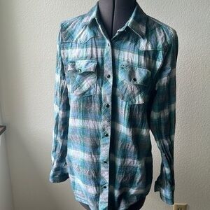 Pacific crest shirt plaid blues and grays size medium snap up western style